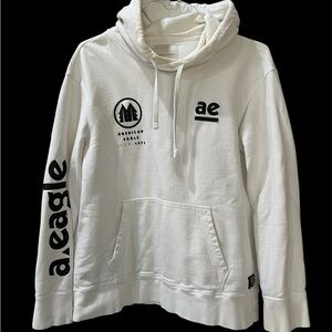 American Eagle Outfitters White Hoodie with Black AE Logos
